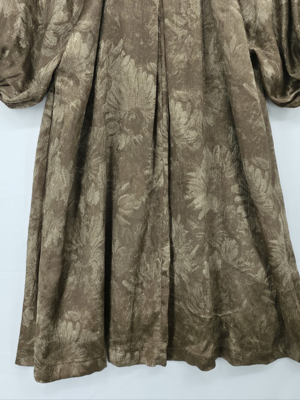 Umgee NWT Bronze Floral Jacquard Puff Sleeve Swing Bohemian Dress Size Medium - Picture 14 of 16